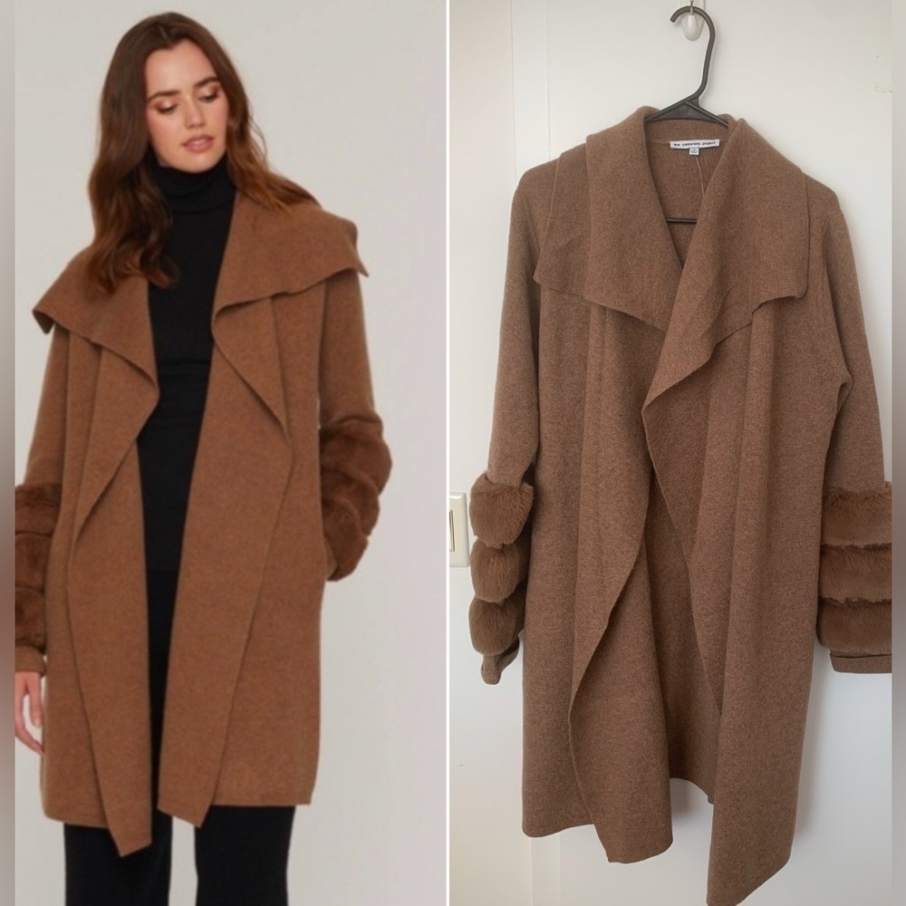 The Cashmere Project faux fur trim 98% cashmere coat NWT